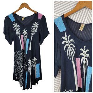 Vtg Beach Dress One size Small Medium Large Swim Cover-Up Palm Tree Black